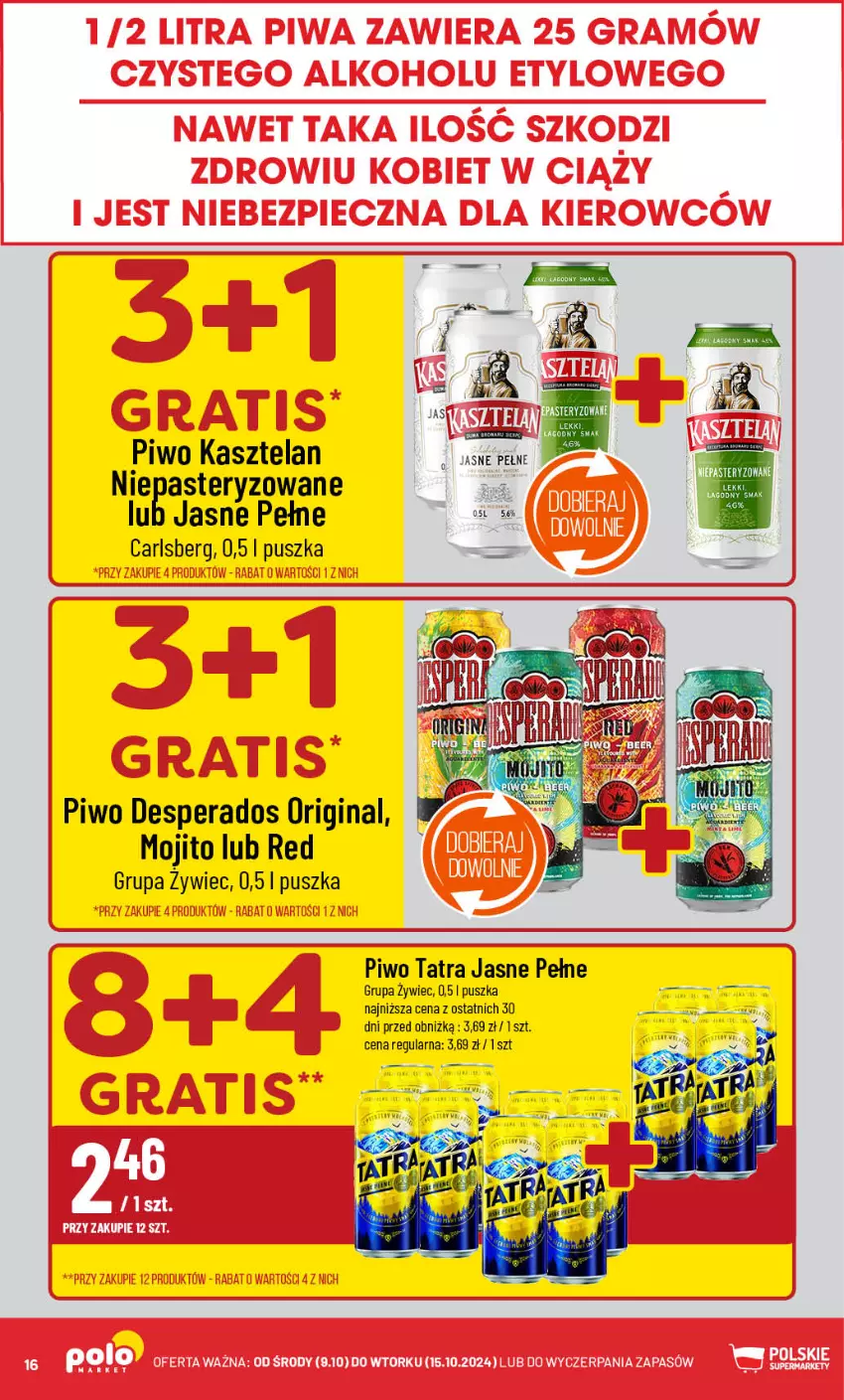 Gazetka promocyjna PoloMarket - Gazetka pomocyjna - ważna 09.10 do 15.10.2024 - strona 16 - produkty: Carlsberg, Desperados, Gin, Kasztelan, Piwo, Tatra