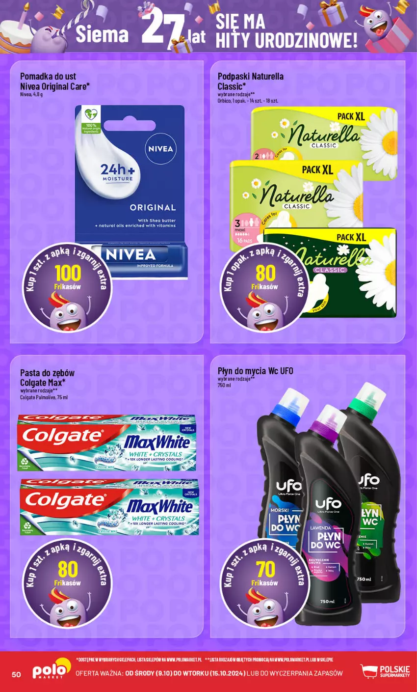 Gazetka promocyjna PoloMarket - Gazetka pomocyjna - ważna 09.10 do 15.10.2024 - strona 50 - produkty: BIC, Colgate, Gin, LG, Naturell, Naturella, Nivea, Palmolive, Pasta do zębów, Płyn do mycia, Podpaski