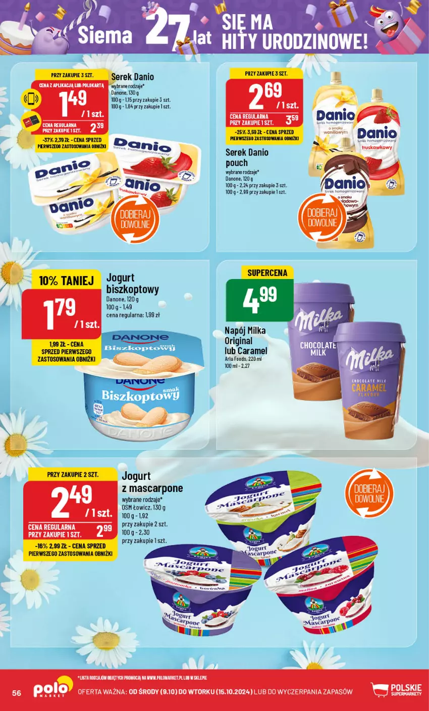 Gazetka promocyjna PoloMarket - Gazetka pomocyjna - ważna 09.10 do 15.10.2024 - strona 56 - produkty: Danio, Danone, Gin, Jogurt, Mascarpone, Milka, Napój, Ser, Serek