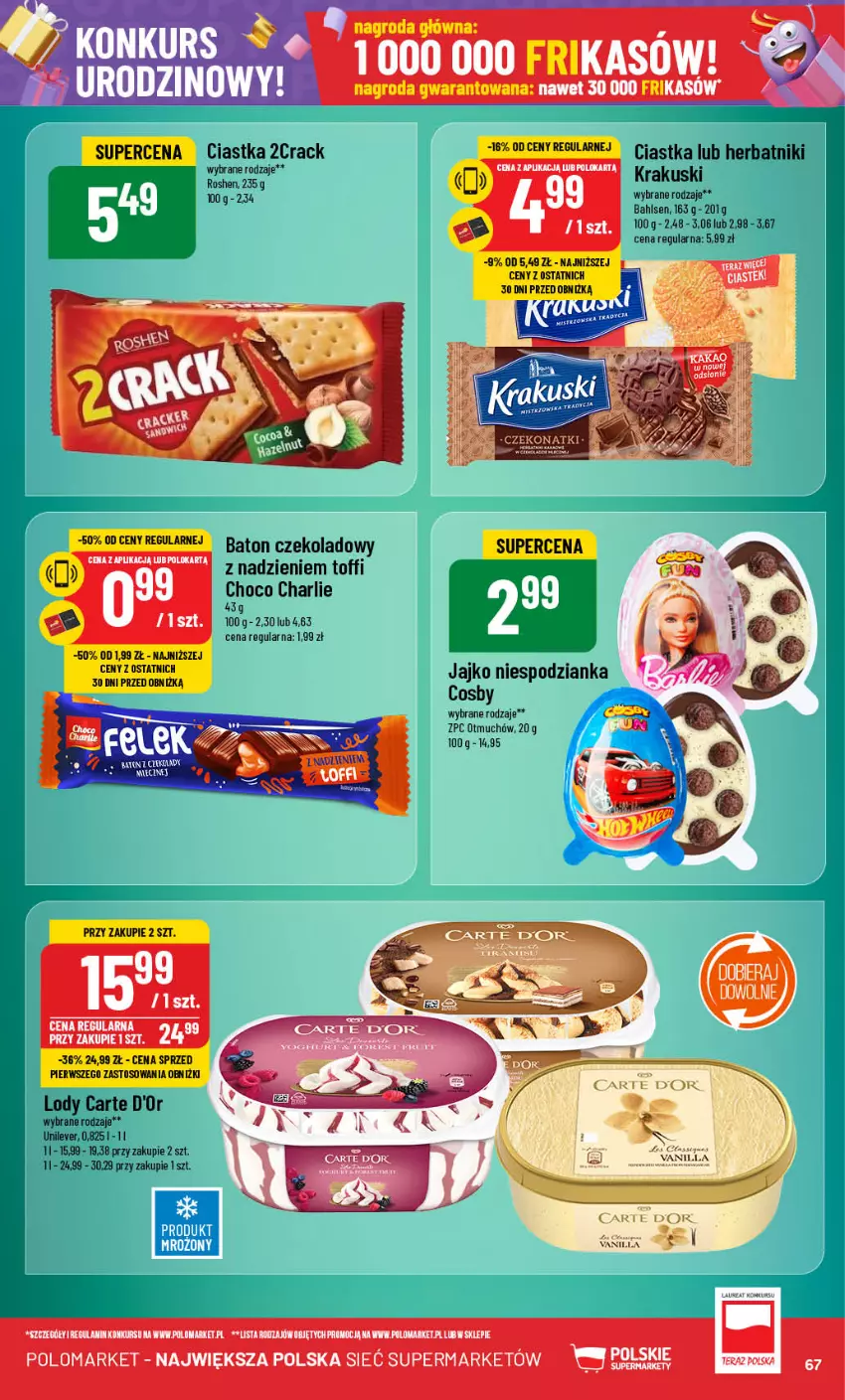 Gazetka promocyjna PoloMarket - Gazetka pomocyjna - ważna 09.10 do 15.10.2024 - strona 67 - produkty: Baton, Carte d'Or, Ciastka, Gin, Herbatniki, Krakus, Krakuski, Lody