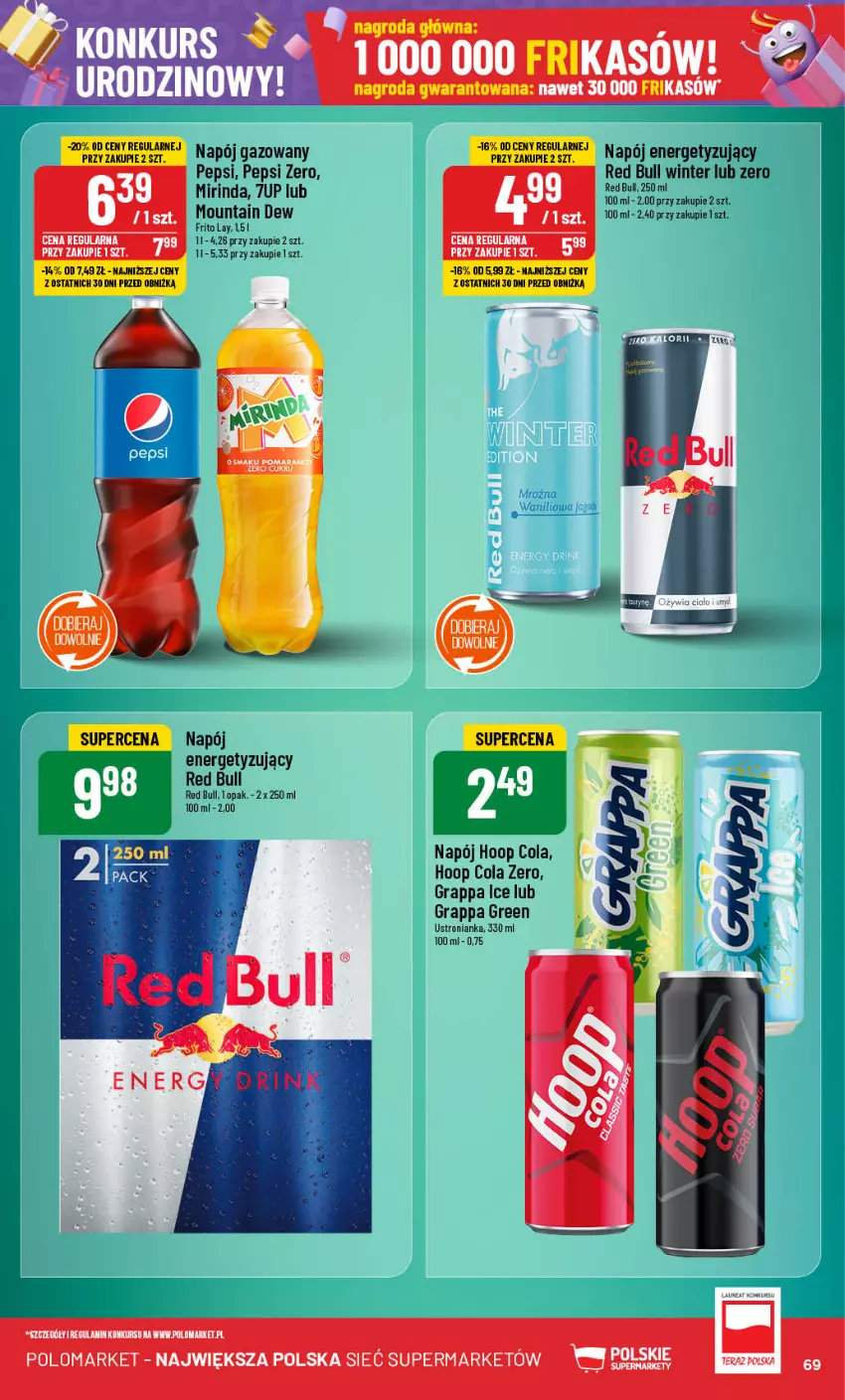 Gazetka promocyjna PoloMarket - Gazetka pomocyjna - ważna 09.10 do 15.10.2024 - strona 69 - produkty: 7up, Gra, Grappa, Hoop, Mirinda, Napój, Napój gazowany, Pepsi, Red Bull