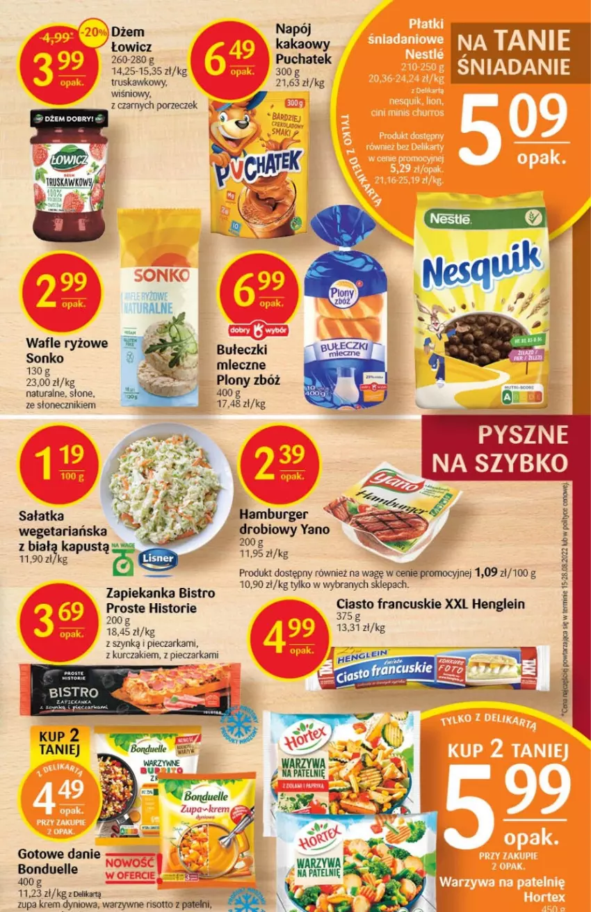 Gazetka promocyjna Delikatesy Centrum - Gazetka DC40 - ważna 13.10 do 19.10.2022 - strona 19 - produkty: Bonduelle, Bułeczki, Burger, Ciasto francuskie, Dżem, Hamburger, Kakao, Kurczak, Napój, Piec, Pieczarka, Por, Sałat, Sałatka, Zupa