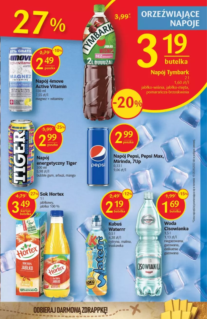 Gazetka promocyjna Delikatesy Centrum - Gazetka DC40 - ważna 13.10 do 19.10.2022 - strona 25 - produkty: 7up, Arbuz, Cisowianka, Hortex, Kubuś, Kubuś Waterrr, Magnez, Mango, Mięta, Mirinda, Napój, Pepsi, Pepsi max, Sok, Tiger, Tymbark, Woda