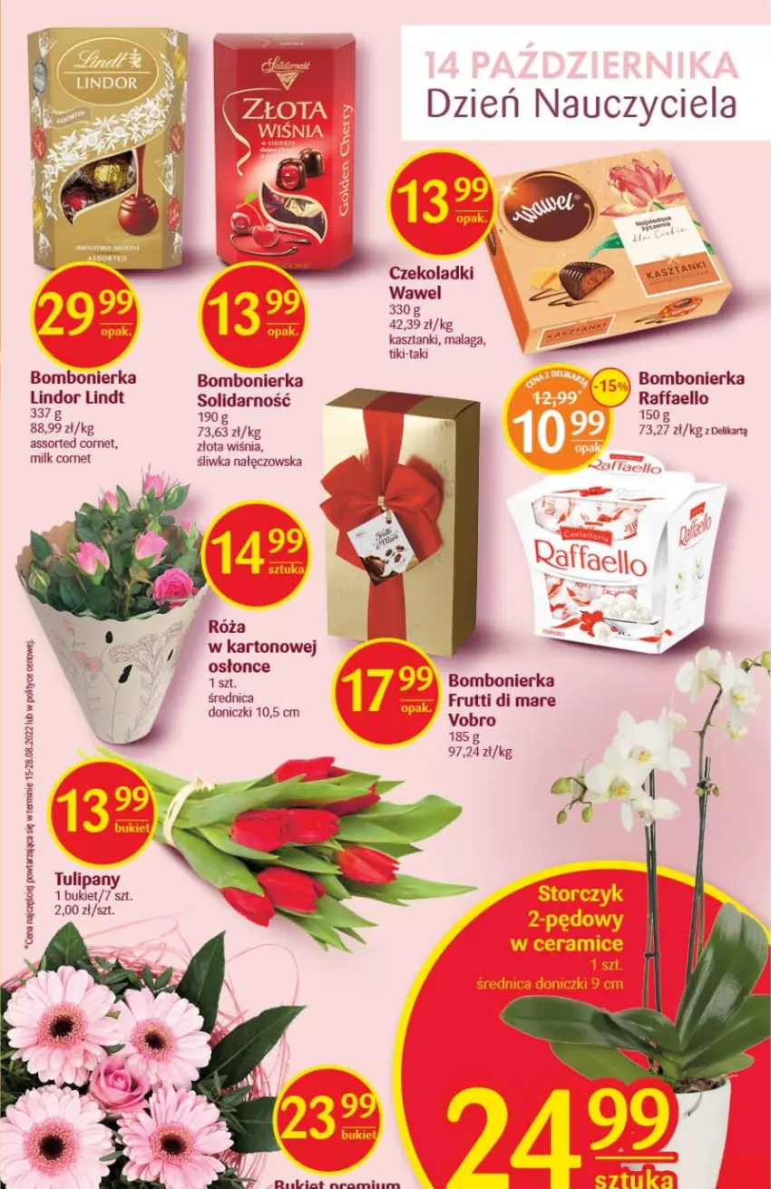 Gazetka promocyjna Delikatesy Centrum - Gazetka DC40 - ważna 13.10 do 19.10.2022 - strona 29 - produkty: Bukiet, Fa, Lindor, Lindt, Raffaello, Róża, Tulipan, Wawel