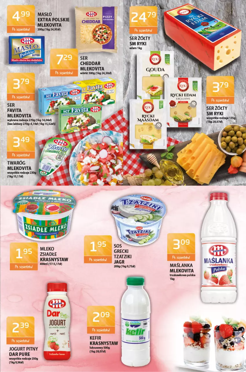 Gazetka promocyjna ABC - Gazetka - ważna 03.06 do 17.06.2021 - strona 3 - produkty: Cheddar, Edam, Jagr, Jogurt, Jogurt pitny, Kaki, Kefir, Maślanka, Masło, Mleko, Mlekovita, Owoce, Pur, Rycki Edam, Ser