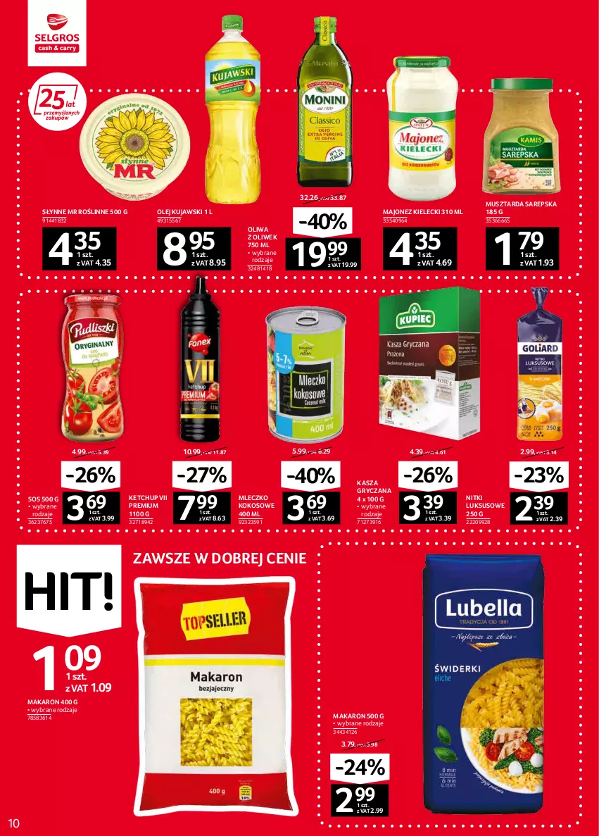 Gazetka promocyjna Selgros - Oferta spożywcza - ważna 03.02 do 16.02.2022 - strona 10 - produkty: Gry, Kasza, Kasza gryczana, Ketchup, Kokos, Kujawski, Majonez, Makaron, Mleczko, Mus, Musztarda, Olej, Oliwa z oliwek, Słynne, Słynne MR Roślinne, Sos