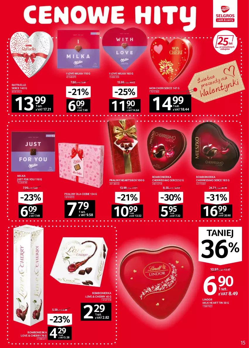 Gazetka promocyjna Selgros - Oferta spożywcza - ważna 03.02 do 16.02.2022 - strona 15 - produkty: Fa, Lindor, Milka, Praliny, Raffaello, Ser