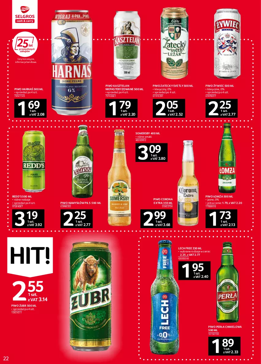 Gazetka promocyjna Selgros - Oferta spożywcza - ważna 03.02 do 16.02.2022 - strona 22 - produkty: Corona Extra, Harnaś, Kasztelan, Namysłów, Perła, Piwo, Somersby