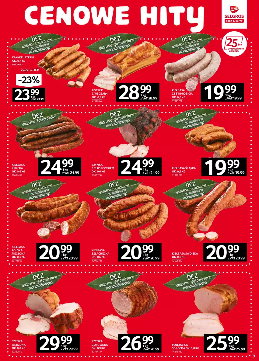 Gazetka promocyjna Selgros - Oferta spożywcza - ważna 03.02 do 16.02.2022 - strona 5 - produkty: BIC, Boczek, Frankfurterki, Kiełbasa, Kiełbasa krucha, Kiełbasa śląska, Piec, Polędwica, Szynka