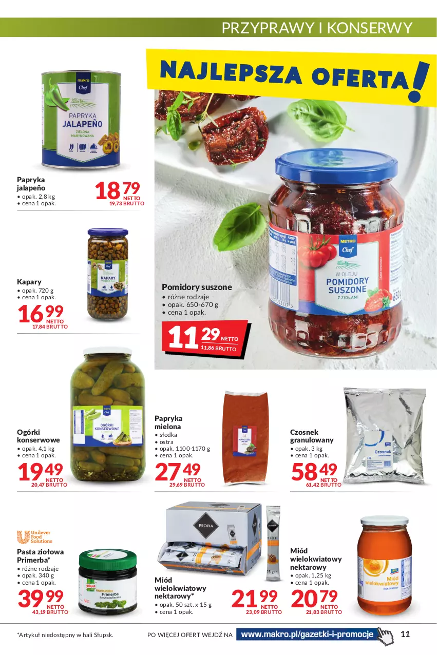 Gazetka promocyjna Makro - [Oferta promocyjna] Artykuły spożywcze i przemysłowe - ważna 24.01 do 07.02.2022 - strona 11 - produkty: Czosnek, Czosnek granulowany, Gra, Kapary, Miód, Nektar, Ogórki konserwowe, Papryka, Papryka jalapeño, Pomidory, Przyprawy, Ser