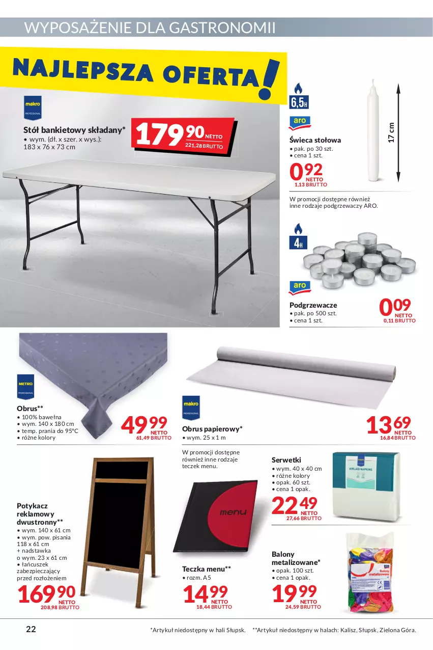 Gazetka promocyjna Makro - [Oferta promocyjna] Artykuły spożywcze i przemysłowe - ważna 24.01 do 07.02.2022 - strona 22 - produkty: Balony, Obrus, Papier, Piec, Podgrzewacze, Ser, Serwetki, Stół, Wełna