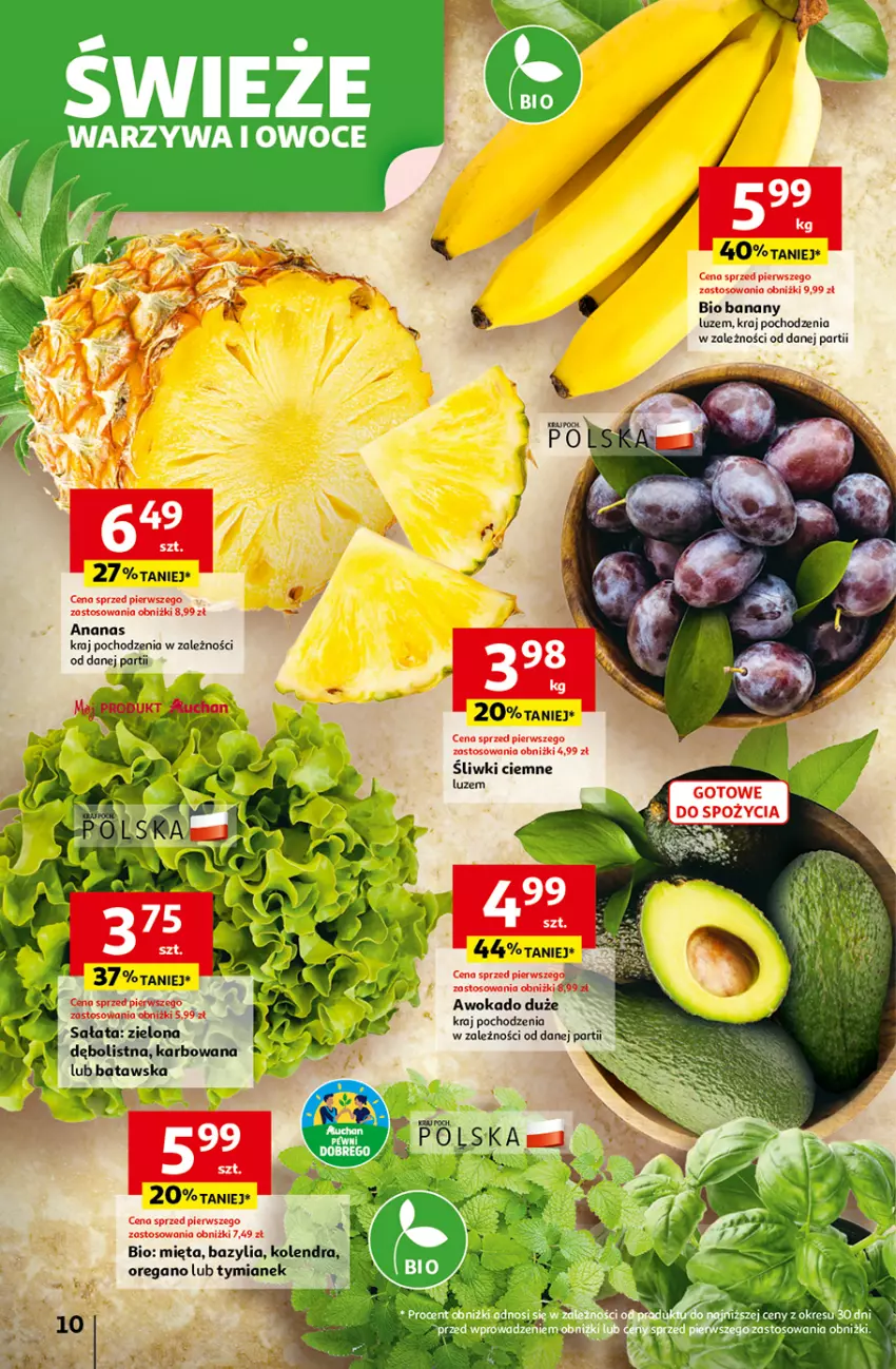Gazetka promocyjna Auchan - Gazetka Wielkie przeboje cenowe Hipermarket Auchan - ważna 16.10 do 22.10.2025 - strona 10 - produkty: Ananas, Banany, Bazyl, Bazylia, Kolendra, Mięta, Sałat