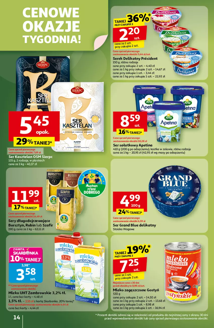 Gazetka promocyjna Auchan - Gazetka Wielkie przeboje cenowe Hipermarket Auchan - ważna 16.10 do 22.10.2025 - strona 14 - produkty: Bursztyn, Gra, Kasztelan, Mleko, Mleko zagęszczone, Rubin, Sałat, Ser, Ser Kasztelan, Serek
