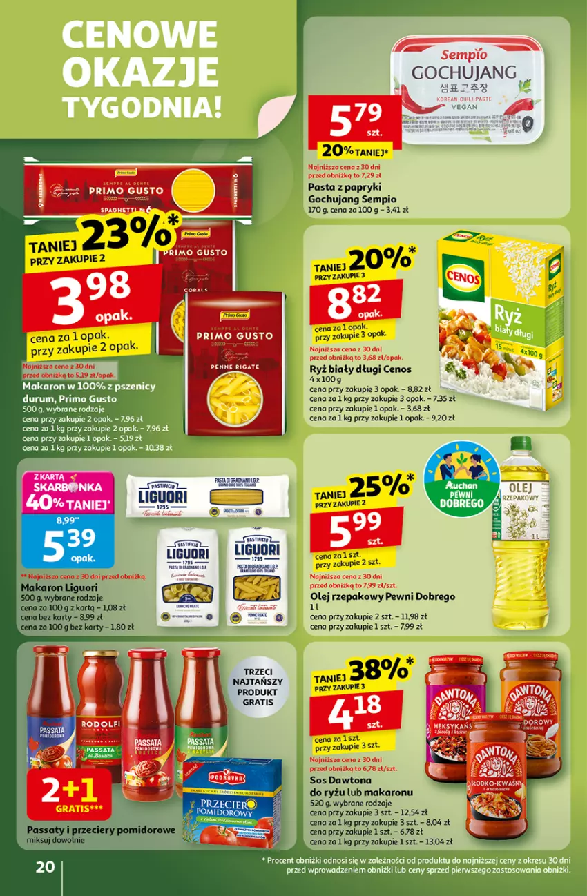 Gazetka promocyjna Auchan - Gazetka Wielkie przeboje cenowe Hipermarket Auchan - ważna 16.10 do 22.10.2025 - strona 20 - produkty: Cenos, Dawtona, Gra, Isla, LG, Makaron, Mus, Olej, Olej rzepakowy, Rum, Ryż, Ryż biały, Sos