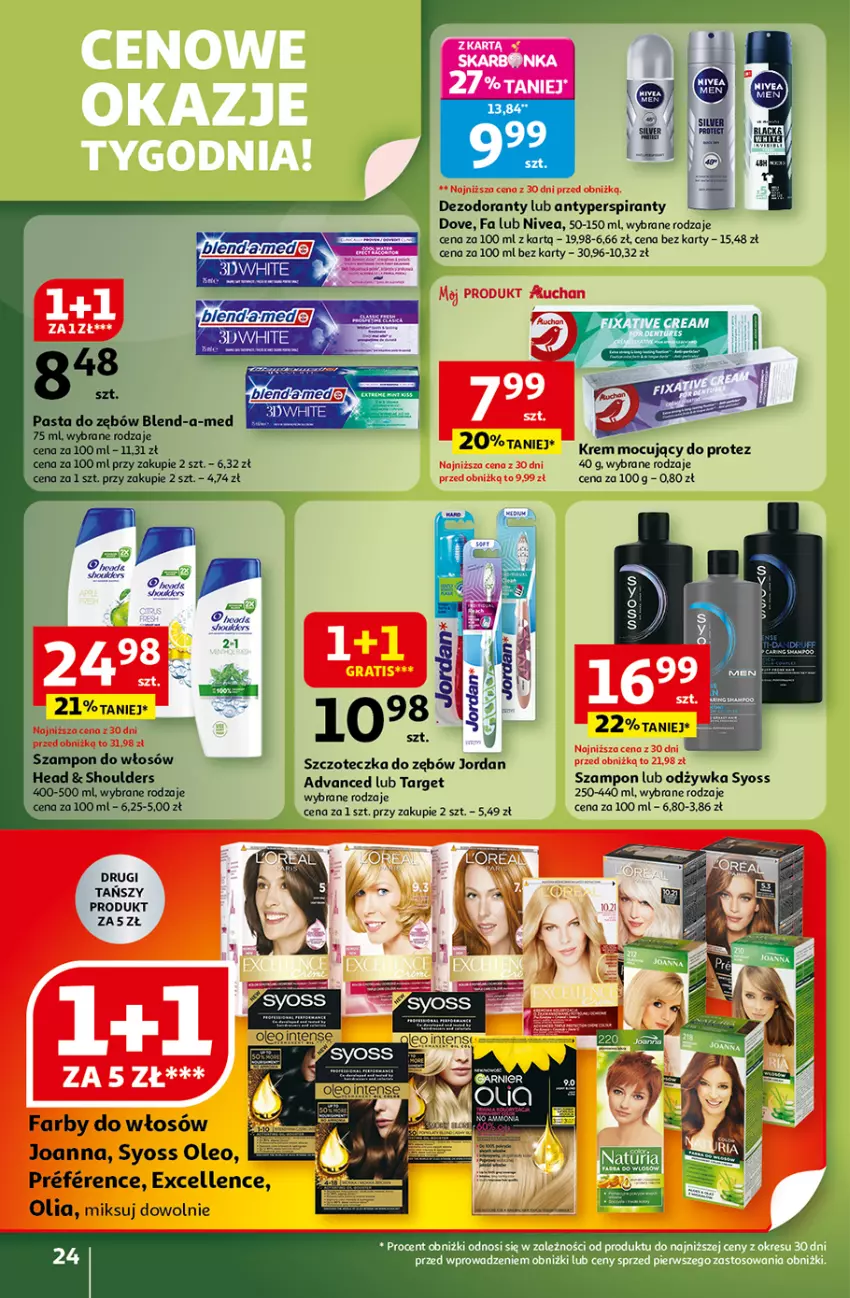 Gazetka promocyjna Auchan - Gazetka Wielkie przeboje cenowe Hipermarket Auchan - ważna 16.10 do 22.10.2025 - strona 24 - produkty: Antyperspirant, Dezodorant, Dove, Fa, Joanna, Nivea, Odżywka, Oleo, Syoss, Szczoteczka, Szczoteczka do zębów
