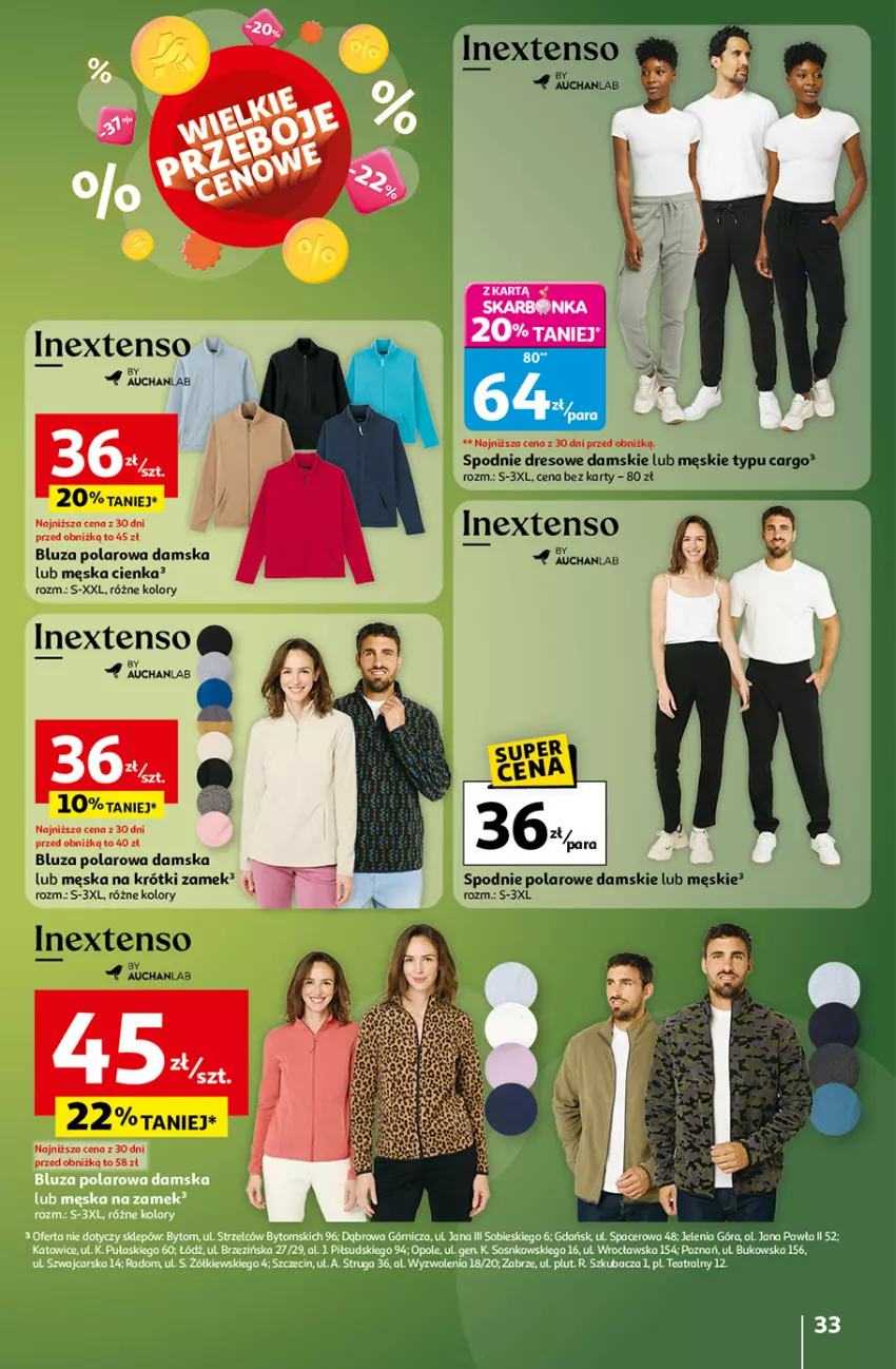 Gazetka promocyjna Auchan - Gazetka Wielkie przeboje cenowe Hipermarket Auchan - ważna 16.10 do 22.10.2025 - strona 33 - produkty: Bluza, Bluza polarowa, Dres, Fa, Spodnie, Spodnie dresowe