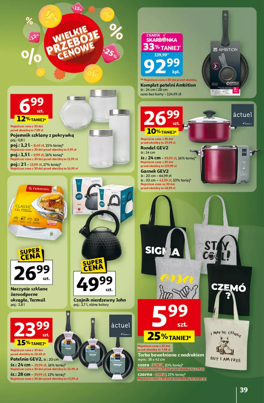 Gazetka promocyjna Auchan - Gazetka Wielkie przeboje cenowe Hipermarket Auchan - ważna 16.10 do 22.10.2025 - strona 39 - produkty: Ambition, Czajnik, Fa, Garnek, Patelnia, Pojemnik, Pojemnik szklany, Por, Rondel