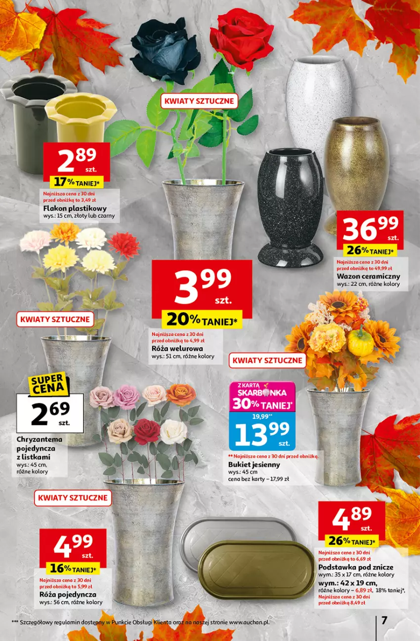 Gazetka promocyjna Auchan - Gazetka Wielkie przeboje cenowe Hipermarket Auchan - ważna 16.10 do 22.10.2025 - strona 7 - produkty: Bukiet, Chryzantema, Róża, Wazon, Znicz