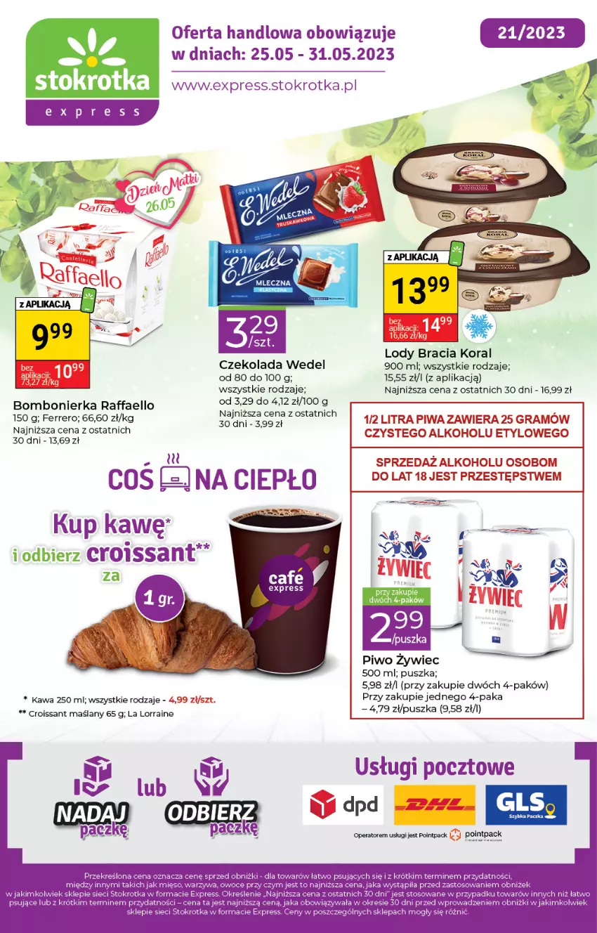 Gazetka promocyjna Stokrotka - Stokrotka Express - ważna 25.05 do 31.05.2023 - strona 1 - produkty: Croissant, Czekolada, Fa, Ferrero, Gra, Kawa, Lody, Piwa, Piwo, Raffaello, Ser