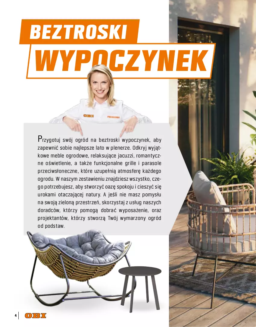 Gazetka promocyjna Obi - Gazetka OBI - ważna 09.03 do 30.09.2024 - strona 4 - produkty: Grill, Meble, Ogród, Parasol