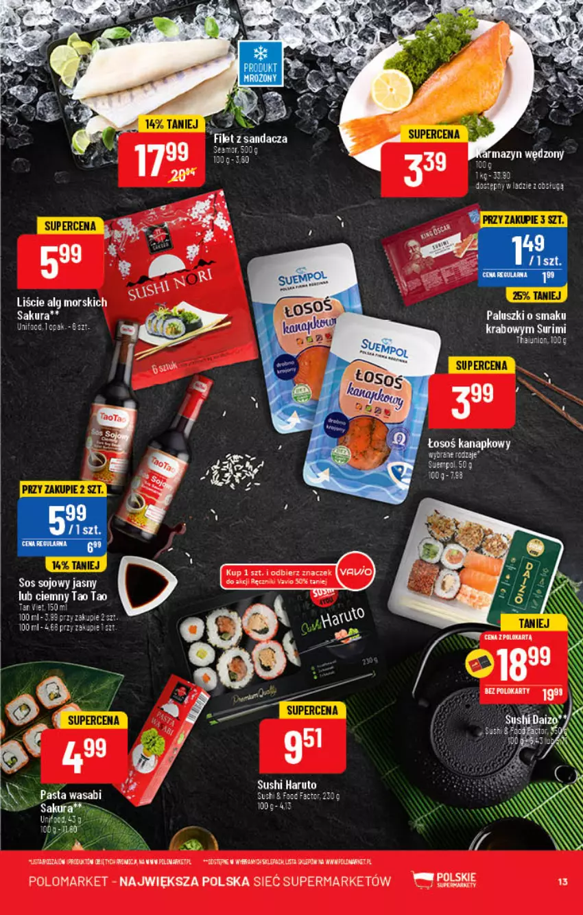 Gazetka promocyjna PoloMarket - Gazetka pomocyjna - ważna 15.06 do 21.06.2022 - strona 13 - produkty: Filet z sandacza, LG, Pasta wasabi, Sandacz, Sos, Sos sojowy, Sushi, Wasa