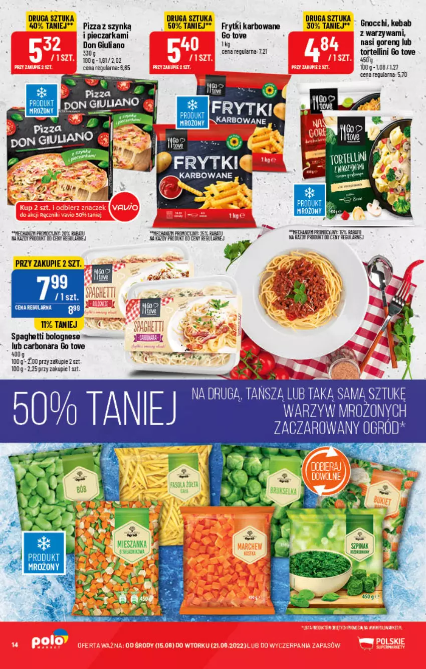 Gazetka promocyjna PoloMarket - Gazetka pomocyjna - ważna 15.06 do 21.06.2022 - strona 14 - produkty: Frytki, Gnocchi, Kebab, Piec, Pieczarka, Pizza, Spaghetti, Warzywa