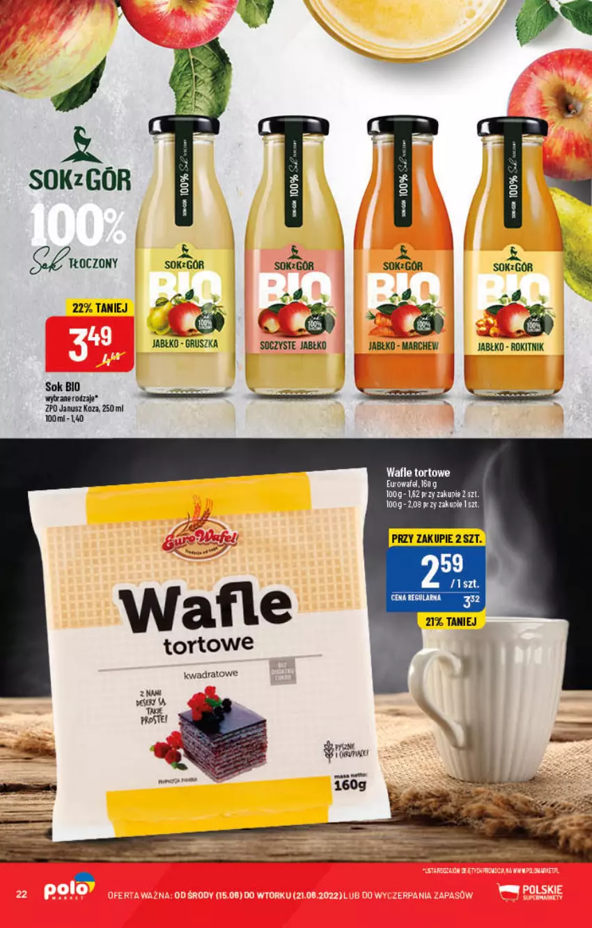 Gazetka promocyjna PoloMarket - Gazetka pomocyjna - ważna 15.06 do 21.06.2022 - strona 22 - produkty: Sok, Wafle, Wafle tortowe