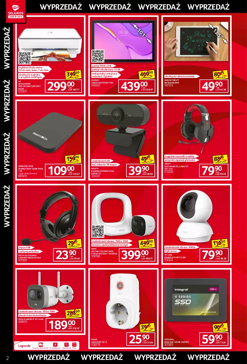 Gazetka promocyjna Selgros - Katalog Wyprzedaż - ważna 07.01 do 19.01.2022 - strona 2 - produkty: Fa, Gra, Hama, HP, Huawei, Kamera, Kamera internetowa, Manta, Mikrofon, Mobil, Obraz, Por, Rust, Ser, Słuchawki, Tablet, Top, TP-Link, Urządzenie wielofunkcyjne