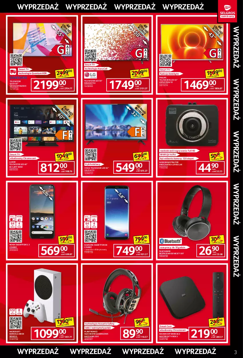 Gazetka promocyjna Selgros - Katalog Wyprzedaż - ważna 07.01 do 19.01.2022 - strona 3 - produkty: Fa, Gry, Kamery, Konsola, Nokia, Philips, Samsung, Ser, Słuchawki, Słuchawki bezprzewodowe, Słuchawki gamingowe, Smart tv, Smartfon, Telewizor, Top, Wideorejestrator, Xbox