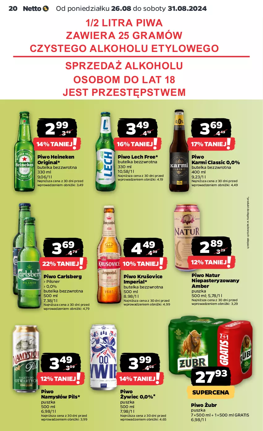 Gazetka promocyjna Netto - Artykuły spożywcze - ważna 26.08 do 31.08.2024 - strona 20 - produkty: Carlsberg, Gin, Gra, Heineken, Karmi, Namysłów, Piwa, Piwo