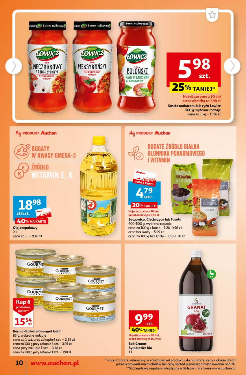 Gazetka promocyjna Auchan - Gazetka TANIE zakupy Supermarket Auchan - ważna 17.08 do 23.08.2023 - strona 10 - produkty: Fa, Fasola, Gourmet Gold, Gra, Granat, Kawa, Makaron, Olej, Olej rzepakowy, Omega-3, Piec, Podgrzybki, Ryż, Sok, Sos, Sos do makaronu