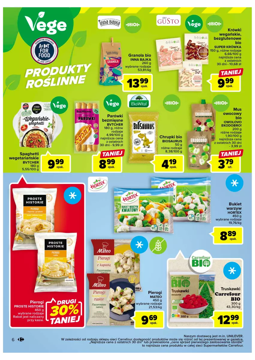 Gazetka promocyjna Carrefour - Gazetka Market - ważna 07.02 do 18.02.2023 - strona 8 - produkty: Bukiet, Bukiet warzyw, Chrupki, Fa, Gra, Granola, Hortex, Kapustą, Mus, Pierogi, Spaghetti, Truskawki