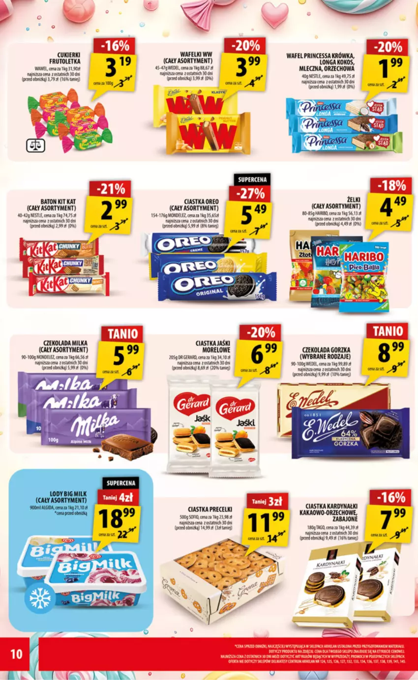 Gazetka promocyjna Arhelan - Gazetka - ważna 13.02 do 22.02.2026 - strona 10 - produkty: Baton, Ciastka, Cukier, Cukierki, Czekolada, Czekolada gorzka, Dr Gerard, Haribo, Kit Kat, Kokos, LG, Milka, Oreo, Precelki, Princessa, Tatra, Wawel