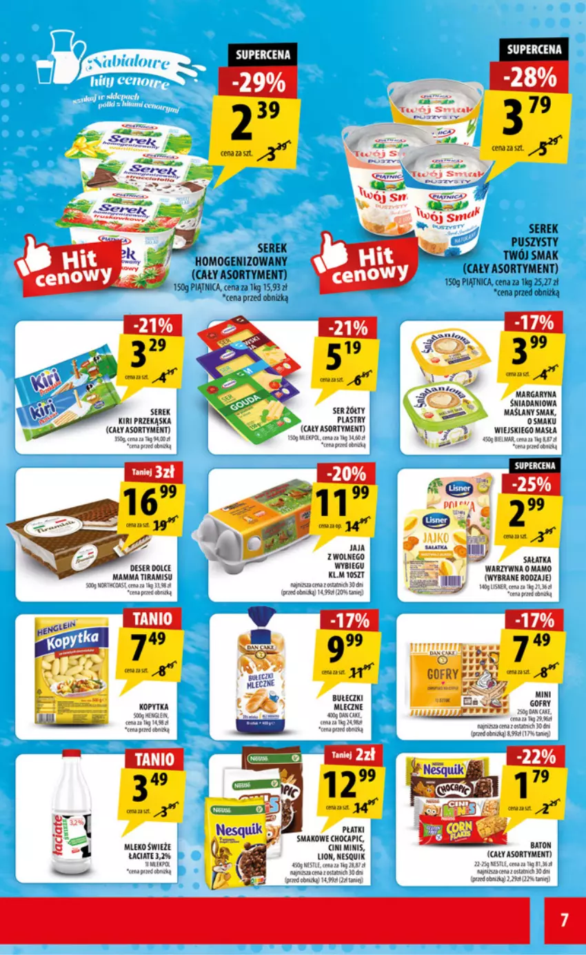 Gazetka promocyjna Arhelan - Gazetka - ważna 13.02 do 22.02.2026 - strona 7 - produkty: Bułeczki, Cini Minis, Danio, Deser, Gofry, Jaja, Lion, Margaryna, Mleko, Mus, Nesquik, Piątnica, Sałat, Sałatka, Ser, Serek, Twój Smak