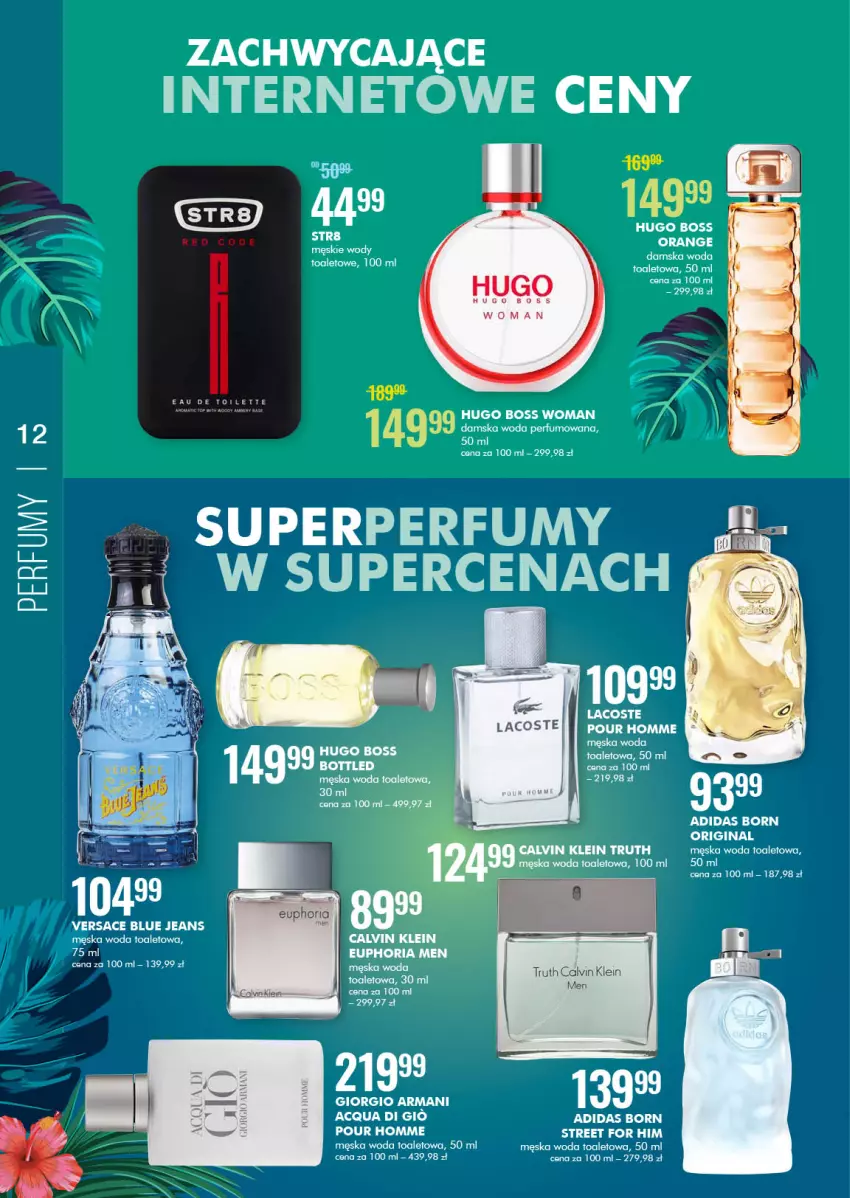 Gazetka promocyjna Super Pharm - Gazetka - ważna 15.07 do 28.07.2021 - strona 12 - produkty: Adidas, Calvin Klein, Gin, Hugo Boss, Lacoste, Perfum, Str8, Versace, Woda, Woda perfumowana, Woda toaletowa