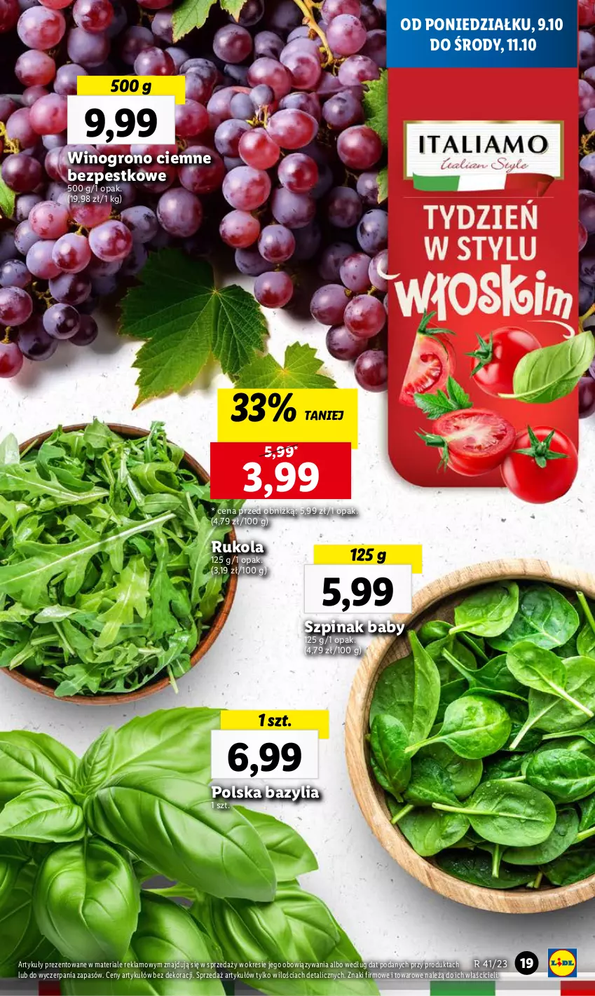 Gazetka promocyjna Lidl - GAZETKA - ważna 09.10 do 11.10.2023 - strona 23 - produkty: Bazyl, Bazylia, Rukola, Szpinak, Wino