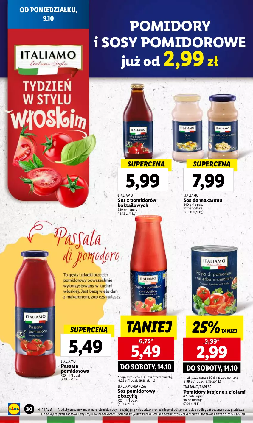 Gazetka promocyjna Lidl - GAZETKA - ważna 09.10 do 11.10.2023 - strona 34 - produkty: Bazyl, Makaron, Pomidory, Pomidory krojone, Sos, Sos do makaronu, Sos pomidorowy