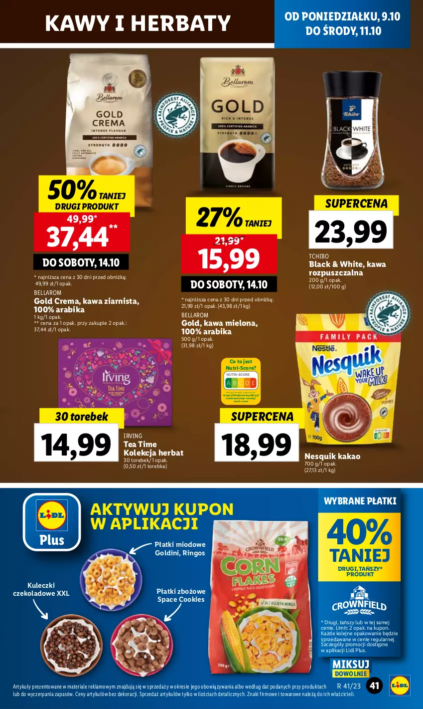 Gazetka promocyjna Lidl - GAZETKA - ważna 09.10 do 11.10.2023 - strona 45 - produkty: Bell, Bella, Irving, Kakao, Kawa, Kawa mielona, Kawa rozpuszczalna, Kawa ziarnista, Lack, Nesquik, Olej, Tchibo, Torebka, Wazon