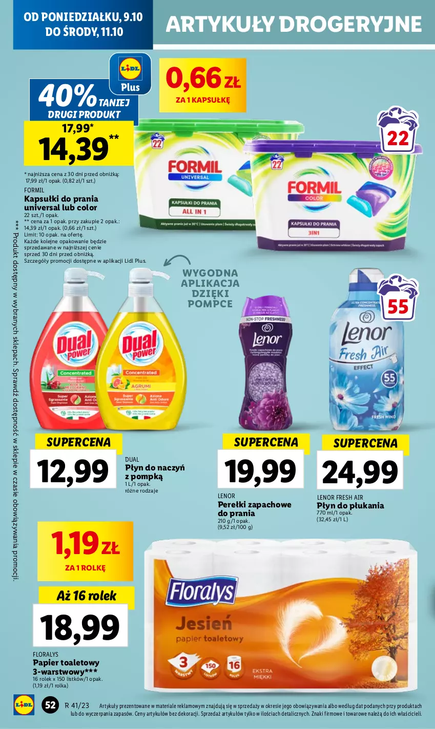 Gazetka promocyjna Lidl - GAZETKA - ważna 09.10 do 11.10.2023 - strona 56 - produkty: Flora, Kapsułki do prania, Lenor, Olej, Papier, Papier toaletowy, Perełki zapachowe, Płyn do płukania