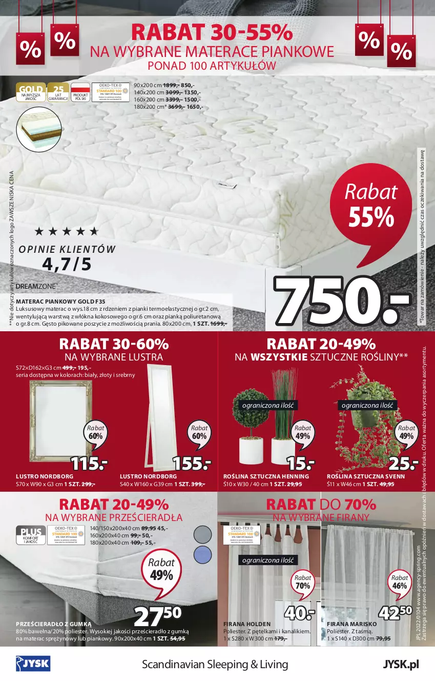 Gazetka promocyjna Jysk - Oferta tygodnia - ważna 19.01 do 01.02.2022 - strona 17 - produkty: Firana, Gra, Kokos, Lustro, Materac, Materac piankowy, Materac sprężynowy, Prześcieradło, Roślina sztuczna, Ser, Sok, Tera, Wełna