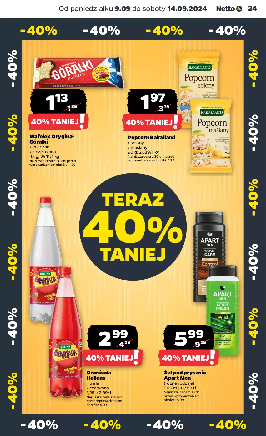 Gazetka promocyjna Netto - Artykuły spożywcze - ważna 09.09 do 14.09.2024 - strona 24 - produkty: Bakalland, Gin, Góralki, Hellena, Oranżada, Popcorn, Tera, Wafelek