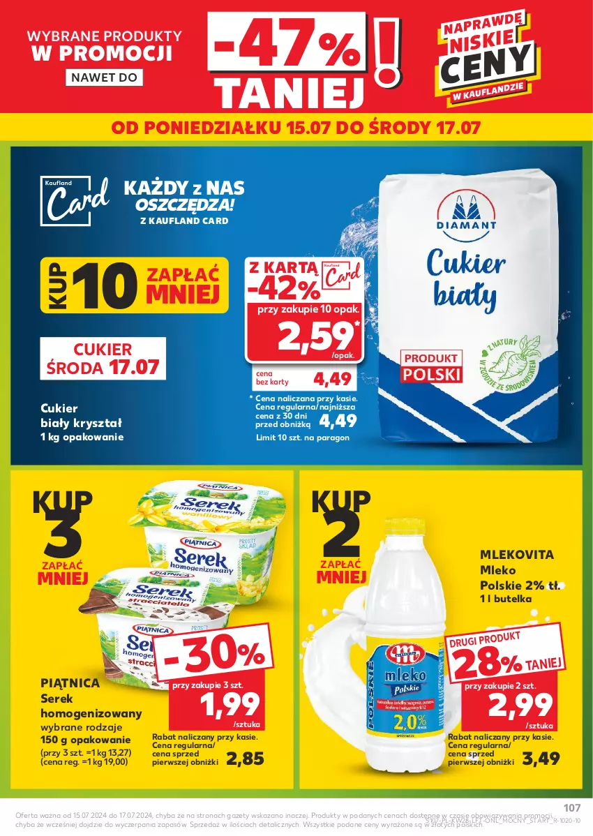 Gazetka promocyjna Kaufland - Gazetka tygodnia - ważna 11.07 do 17.07.2024 - strona 107 - produkty: Cukier, Mleko, Mlekovita, Piątnica, Ser, Serek, Serek homogenizowany