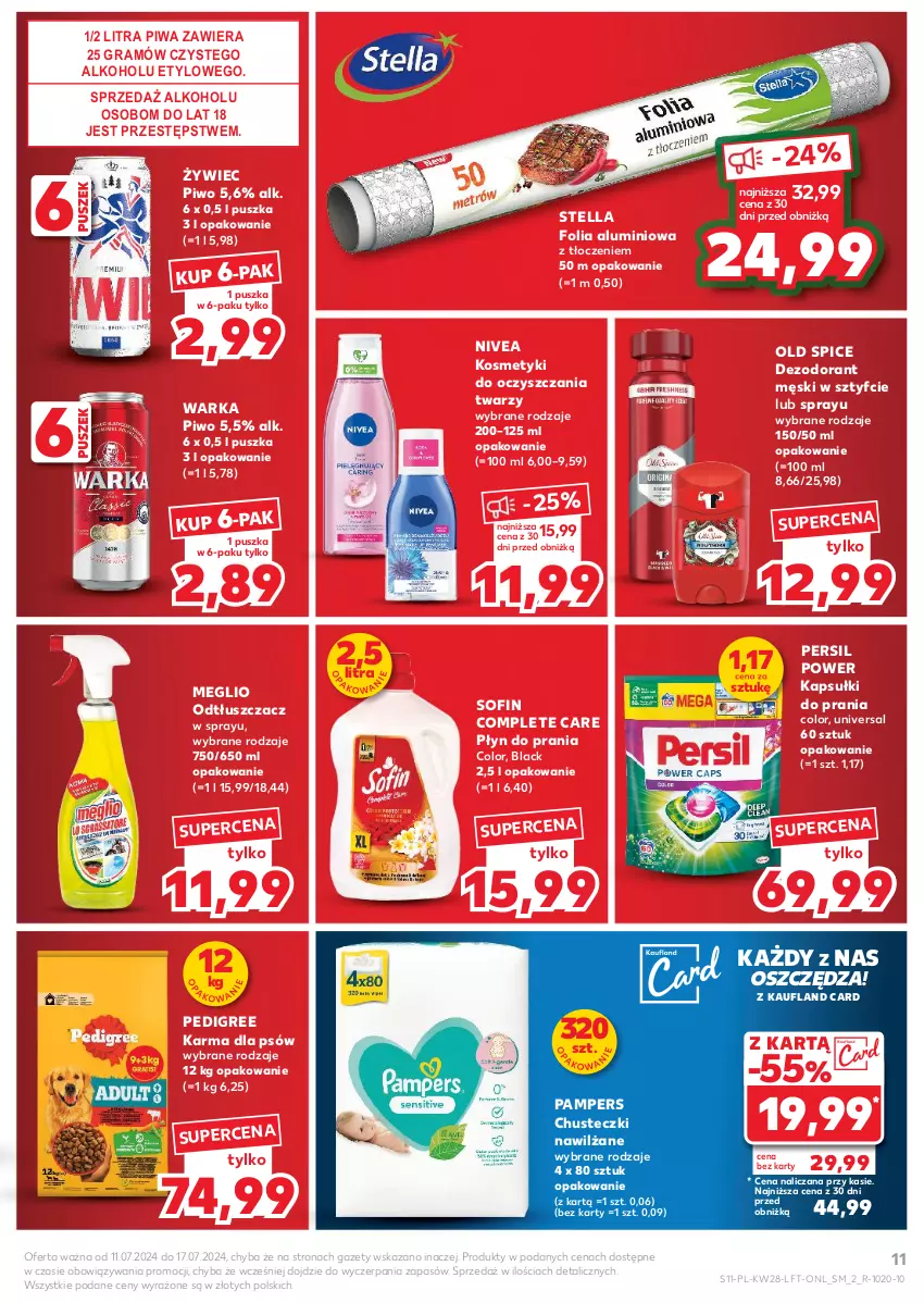 Gazetka promocyjna Kaufland - Gazetka tygodnia - ważna 11.07 do 17.07.2024 - strona 11 - produkty: Chusteczki, Dezodorant, Folia aluminiowa, Gra, Kapsułki do prania, Lack, Nivea, Odtłuszczacz, Old Spice, Pampers, Pedigree, Persil, Piwa, Piwo, Płyn do prania, Warka