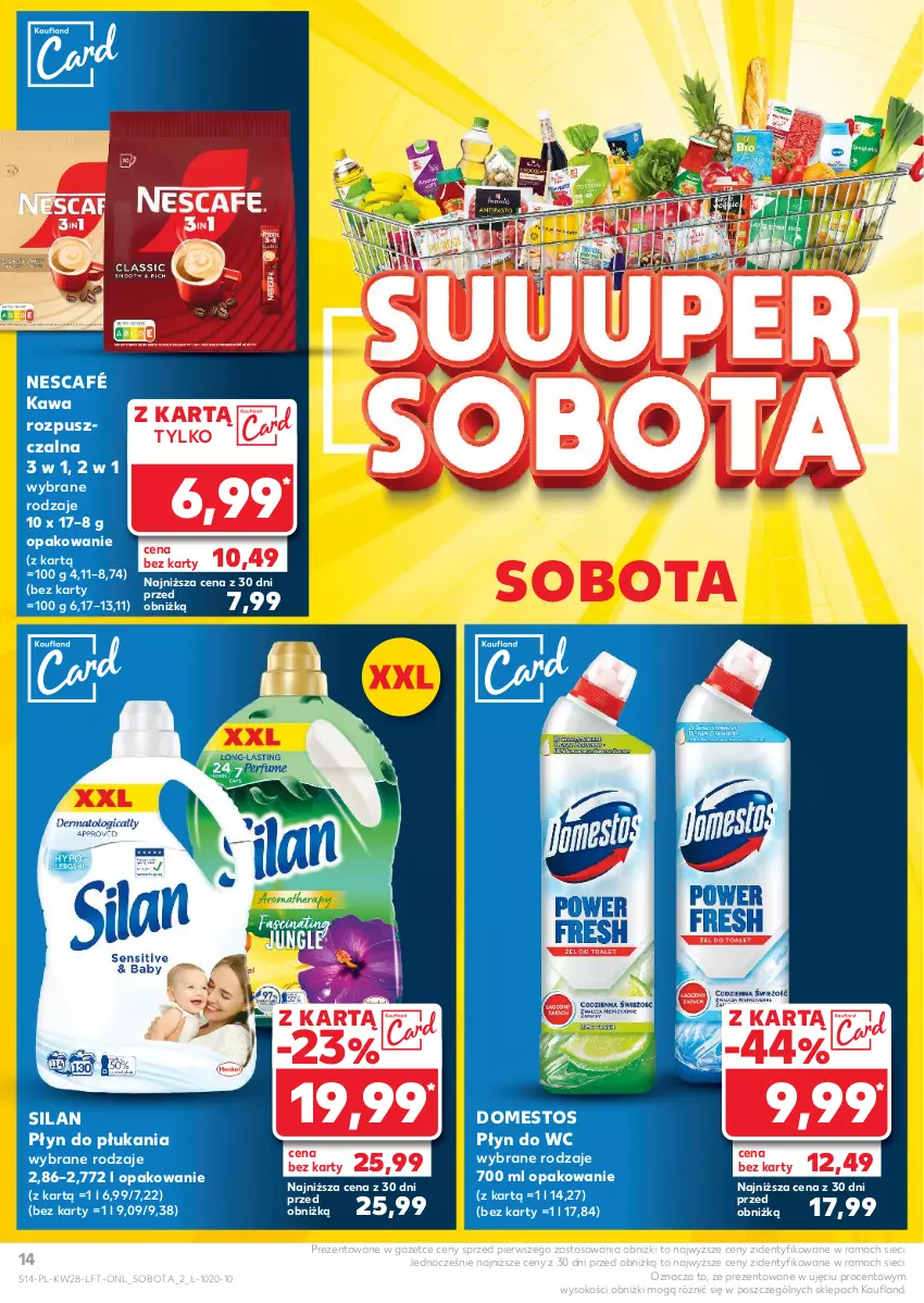 Gazetka promocyjna Kaufland - Gazetka tygodnia - ważna 11.07 do 17.07.2024 - strona 14 - produkty: Domestos, Kawa, Kawa rozpuszczalna, Nescafé, Płyn do płukania, Płyn do wc, Rama, Silan, Sok