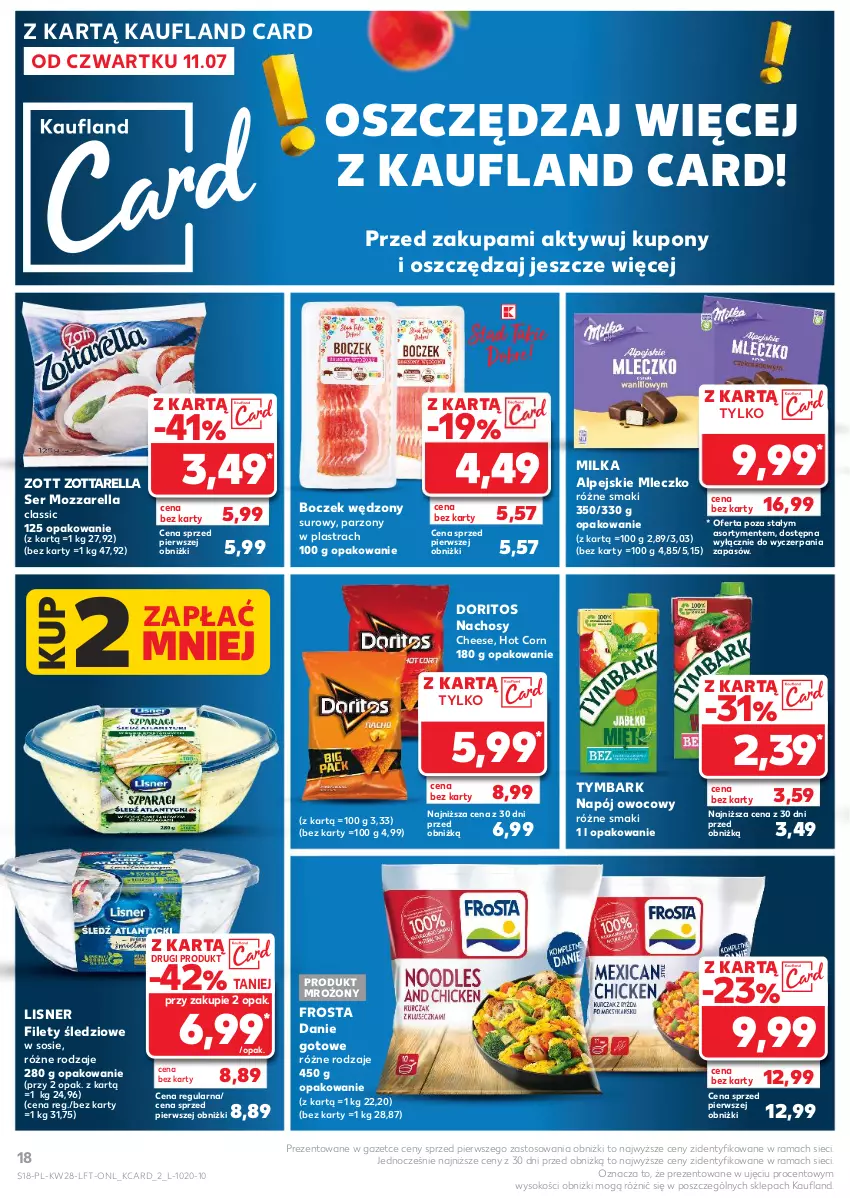 Gazetka promocyjna Kaufland - Gazetka tygodnia - ważna 11.07 do 17.07.2024 - strona 18 - produkty: Boczek, Danie gotowe, Frosta, Lisner, Milka, Mleczko, Mozzarella, Napój, Rama, Ser, Sok, Sos, Tymbark, Zott, Zottarella