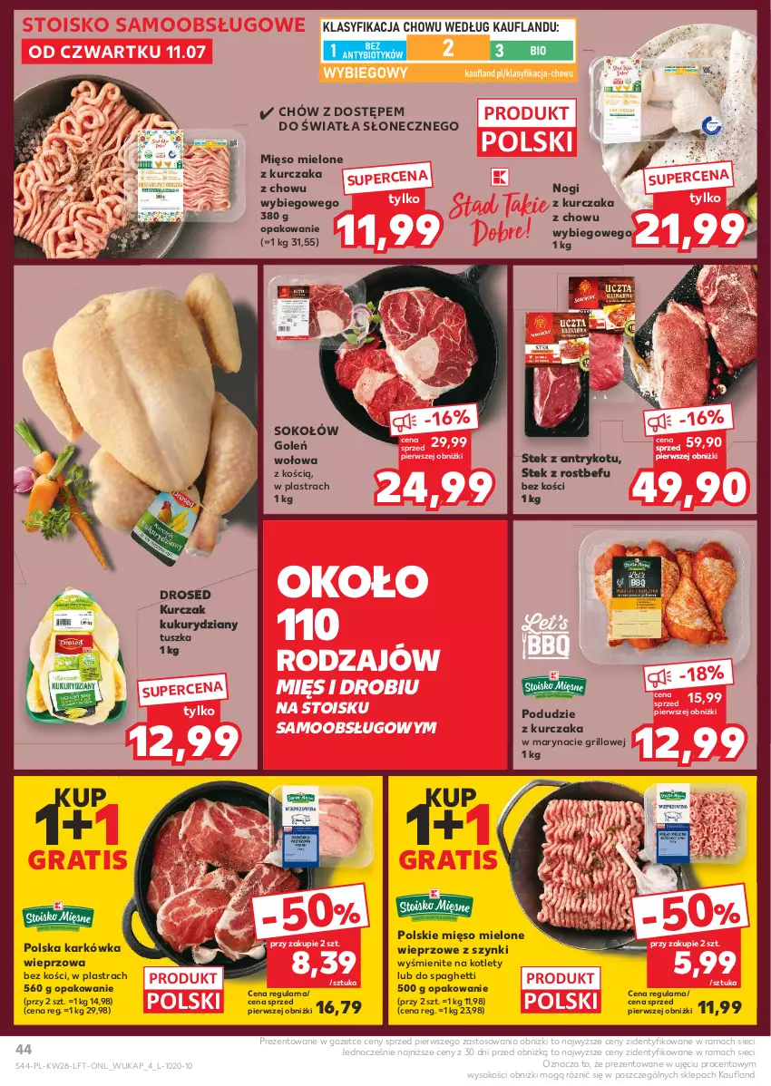 Gazetka promocyjna Kaufland - Gazetka tygodnia - ważna 11.07 do 17.07.2024 - strona 44 - produkty: Gra, Grill, Karkówka wieprzowa, Kotlet, Kurczak, Mięso, Mięso mielone, Podudzie z kurczaka, Rama, Rostbef, Sok, Sokołów, Spaghetti, Stek, Tusz