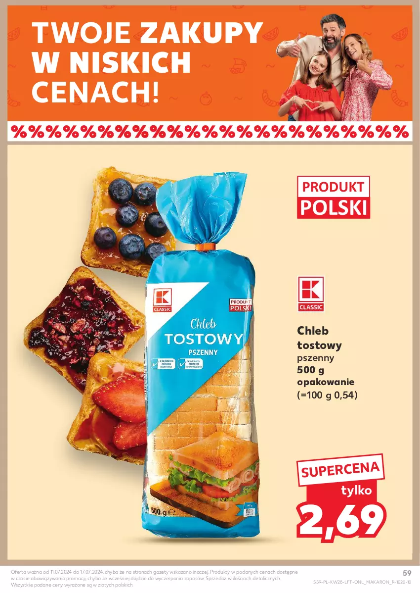 Gazetka promocyjna Kaufland - Gazetka tygodnia - ważna 11.07 do 17.07.2024 - strona 59 - produkty: Chleb, Chleb tostowy, Makaron