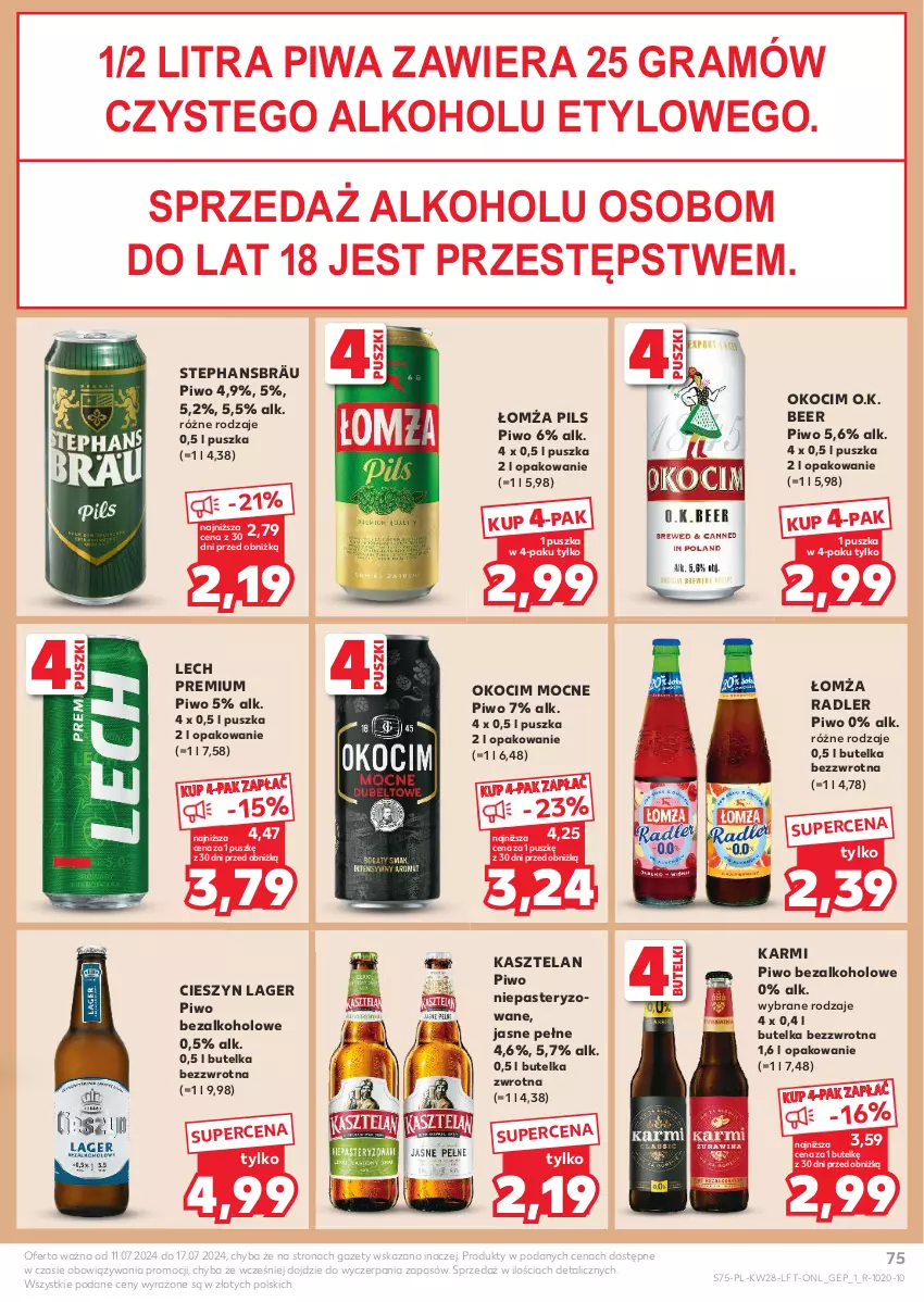 Gazetka promocyjna Kaufland - Gazetka tygodnia - ważna 11.07 do 17.07.2024 - strona 75 - produkty: Gra, Karmi, Kasztelan, Koc, Lech Premium, Okocim, Piwa, Piwo, Radler