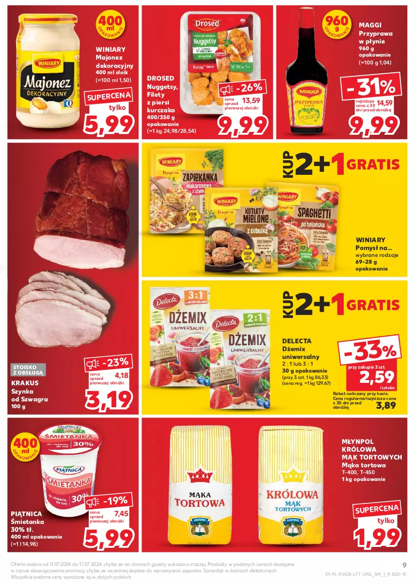 Gazetka promocyjna Kaufland - Gazetka tygodnia - ważna 11.07 do 17.07.2024 - strona 9 - produkty: Delecta, Dżem, Gra, Krakus, Kurczak, Maggi, Majonez, Mąka, Mąka tortowa, Młynpol, Piątnica, Przyprawa w płynie, Szynka, Winiary