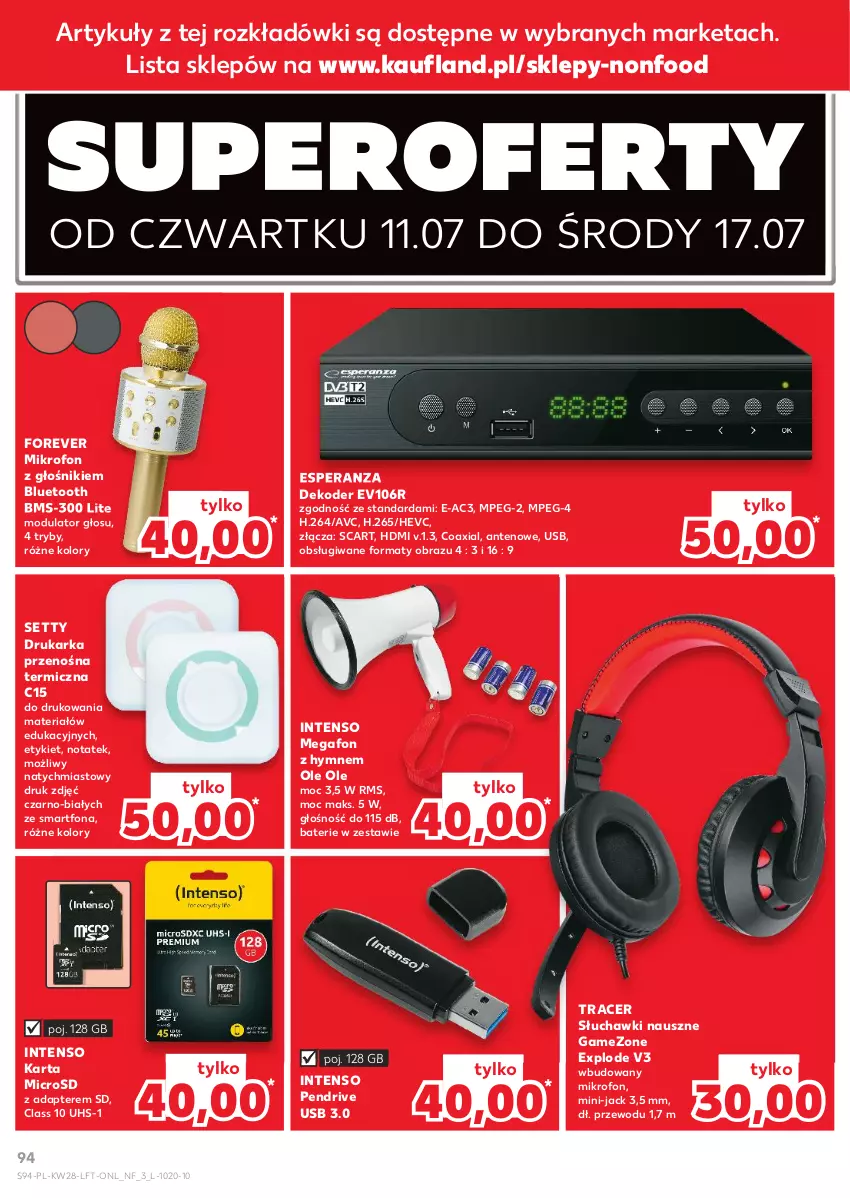 Gazetka promocyjna Kaufland - Gazetka tygodnia - ważna 11.07 do 17.07.2024 - strona 94 - produkty: Acer, Drukarka, Głośnik, Mikrofon, Obraz, Pendrive, Słuchawki, Smartfon